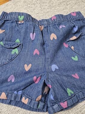 Denim Heart Print Shorts - Multi Color Hearts
